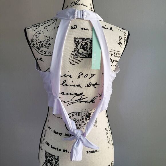 NWT Dressfo 3XL white halter neck swim top bikini open back summer minimalist - Picture 2 of 10